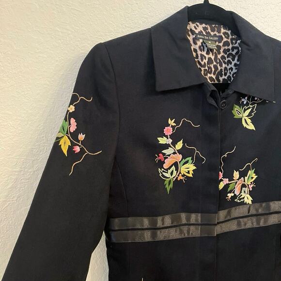 Anna Bui Gallery Floral Embroidered Coat Womens XS Black Suede Evening Formal - Picture 5 of 16